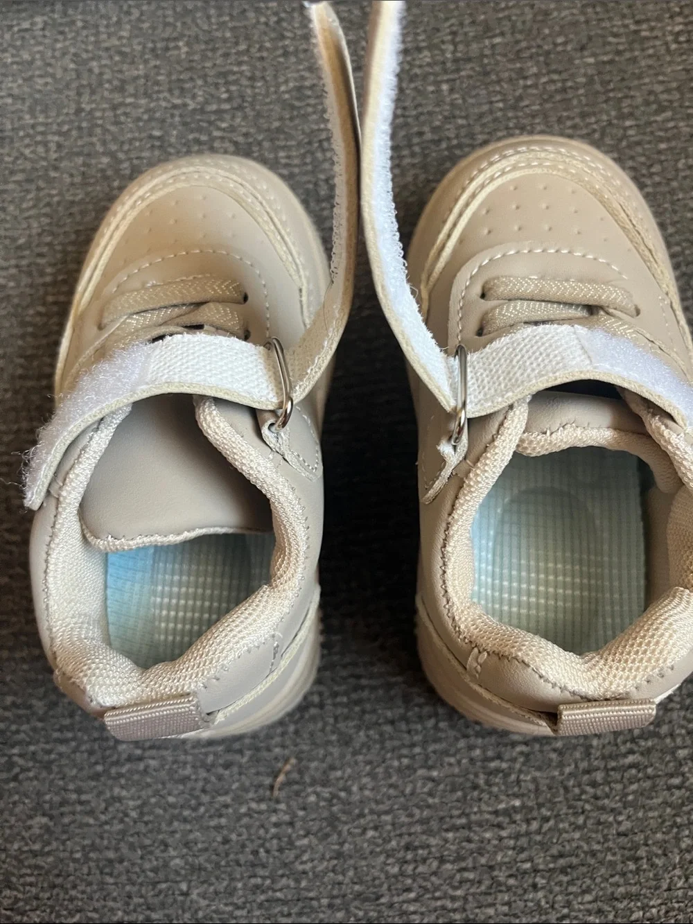Kids Neutral Cream Casual Sneakers with Hook-and-Loop Strap